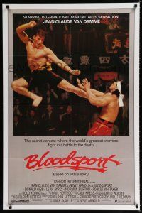 1d110 BLOODSPORT 1sh '88 cool image of Jean Claude Van Damme kicking Bolo Yeung, martial arts!