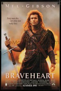 1d126 BRAVEHEART int'l advance 1sh '95 cool image of Mel Gibson as William Wallace!