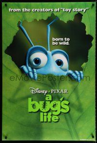 1d136 BUG'S LIFE teaser DS 1sh '98 Walt Disney Pixar CG, ant peeking through leaf, born to be wild!