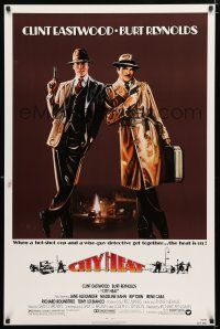 1d158 CITY HEAT 1sh '84 art of Clint Eastwood the cop & Burt Reynolds the detective by Fennimore!