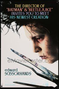 1d256 EDWARD SCISSORHANDS 1sh '90 Tim Burton classic, close up of scarred Johnny Depp!