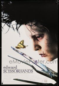1d257 EDWARD SCISSORHANDS int'l DS 1sh '90 Tim Burton classic, close up of scarred Johnny Depp!