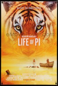 1d476 LIFE OF PI advance DS English 1sh '12 Suraj Sharma, Irrfan Khan, cool image of tiger on boat