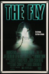 1d295 FLY style A 1sh '86 David Cronenberg, Jeff Goldblum, cool sci-fi art of telepod by Mahon!