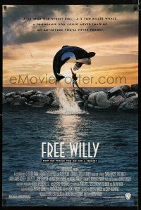 1d299 FREE WILLY 1sh '93 Jason James Richter, great orca whale image!