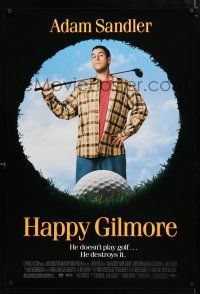 1d353 HAPPY GILMORE 1sh '96 great image of Adam Sandler, he doesn't play, he destroys golf!