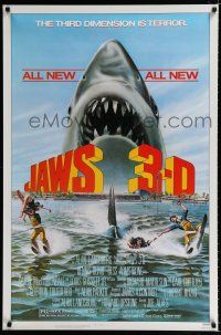 1d429 JAWS 3-D 1sh '83 great Gary Meyer shark artwork, the third dimension is terror!