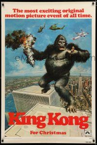 1d446 KING KONG teaser 1sh '76 John Berkey art of BIG Ape on the Twin Towers!