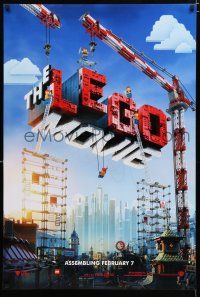1d470 LEGO MOVIE teaser DS 1sh '14 cool image of title assembled w/cranes & plastic blocks!