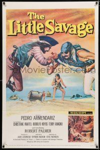 1d480 LITTLE SAVAGE 1sh '59 Pedro Armendariz, action art of pirates fighting over treasure!