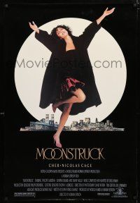 1d558 MOONSTRUCK 1sh '87 Nicholas Cage, Olympia Dukakis, Cher in front of NYC skyline!
