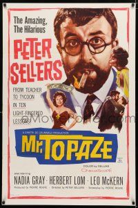1d564 MR. TOPAZE 1sh '62 close-up of bearded Peter Sellers w/cigar, Nadia Gray!
