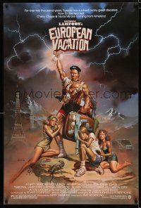 1d583 NATIONAL LAMPOON'S EUROPEAN VACATION 1sh '85 Vallejo art of Chevy Chase, Beverly D'Angelo!