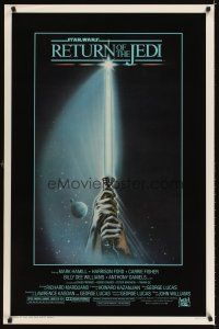 1d656 RETURN OF THE JEDI 1sh '83 George Lucas classic, art of hands holding lightsaber!