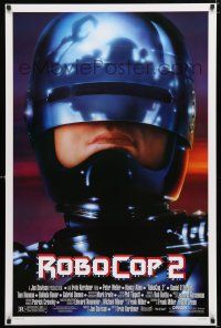 1d665 ROBOCOP 2 1sh '90 great close up of cyborg policeman Peter Weller, sci-fi sequel!