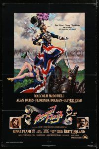 1d674 ROYAL FLASH 1sh '75 great art of uniformed Malcolm McDowell & sexy babe draped in flag!