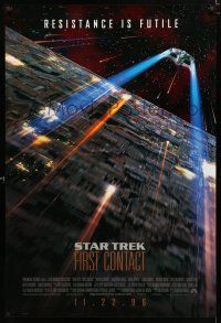 1d736 STAR TREK: FIRST CONTACT int'l advance DS 1sh '96 starship Enterprise above Borg cube!
