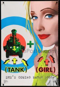 1d755 TANK GIRL teaser 1sh '95 wacky Lori Petty w/bullseye pop-art image!