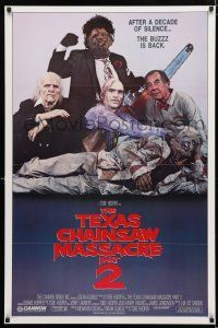 1d763 TEXAS CHAINSAW MASSACRE PART 2 1sh '86 Tobe Hooper horror sequel, great cast portrait!
