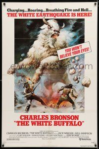 1d824 WHITE BUFFALO 1sh '77 Charles Bronson, great Boris Vallejo action art of giant buffalo!