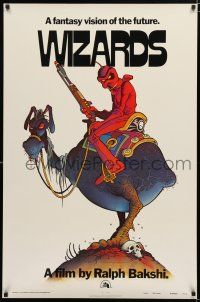 1d837 WIZARDS teaser 1sh '77 Ralph Bakshi directed animation, cool fantasy art by William Stout!