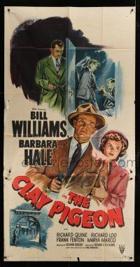 1f639 CLAY PIGEON 3sh '49 cool crime artwork of Barbara Hale & Bill Williams with gun!