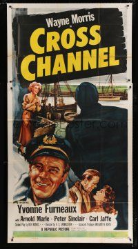 1f650 CROSS CHANNEL 3sh '55 film noir, close-up art of sailor Wayne Morris, Yvonne Furneaux