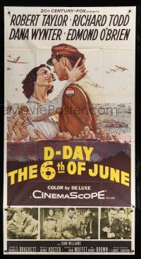 1f661 D-DAY THE SIXTH OF JUNE 3sh '56 romantic art of Robert Taylor & sexy Dana Wynter in WWII!