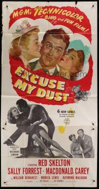 1f684 EXCUSE MY DUST 3sh '51 art of Red Skelton being kissed by two pretty girls!