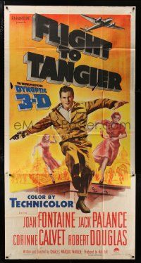 1f696 FLIGHT TO TANGIER 3sh '53 Joan Fontaine & Jack Palance in new perfected Dynoptic 3-D!