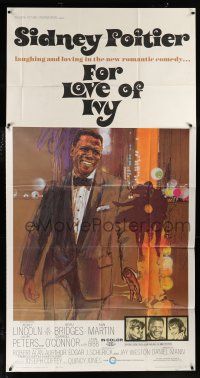 1f699 FOR LOVE OF IVY 3sh '68 directed by Daniel Mann, cool artwork of Sidney Poitier by Bob Peak!