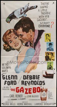 1f716 GAZEBO 3sh '60 great romantic art of Glenn Ford w/pigeon on head & nuzzling Debbie Reynolds!