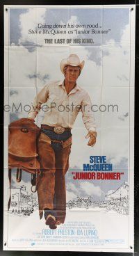 1f763 JUNIOR BONNER 3sh '72 full-length rodeo cowboy Steve McQueen carrying saddle!