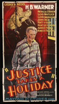 1f764 JUSTICE TAKES A HOLIDAY 3sh '33 different stone litho H.B. Warner Behind bars!