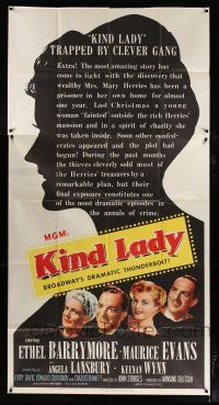 1f768 KIND LADY 3sh '51 John Sturges, Ethel Barrymore, Angela Lansbury, art of top cast!