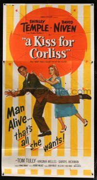 1f770 KISS FOR CORLISS 3sh '49 great romantic art of of Shirley Temple & David Niven!