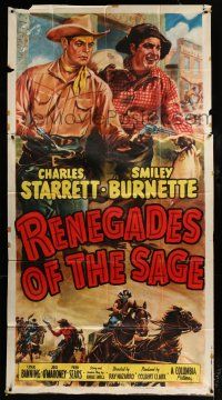 1f860 RENEGADES OF THE SAGE 3sh '49 Cravath art of cowboys Charles Starrett & Smiley Burnette!