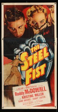 1f914 STEEL FIST 3sh '52 Roddy McDowall, Kristine Miller, cool art of giant metal hand!