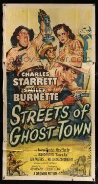 1f918 STREETS OF GHOST TOWN 3sh '50 art of Charles Starrett as The Durango Kid & Smiley Burnette!