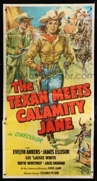 1f931 TEXAN MEETS CALAMITY JANE 3sh '50 Glenn Cravath art of cowgirl Evelyn Ankers w/ two guns!