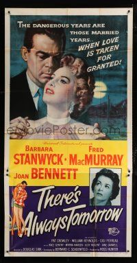1f935 THERE'S ALWAYS TOMORROW 3sh '56 Fred MacMurray torn between Barbara Stanwyck & Joan Bennett!