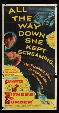 1f991 WITNESS TO MURDER 3sh '54 no one believes what Barbara Stanwyck saw except for the murderer!