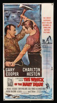 1f992 WRECK OF THE MARY DEARE 3sh '59 super close artwork of Gary Cooper fighting Charlton Heston!