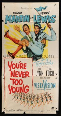 1f997 YOU'RE NEVER TOO YOUNG 3sh '55 great art of Dean Martin carrying wacky Jerry Lewis!