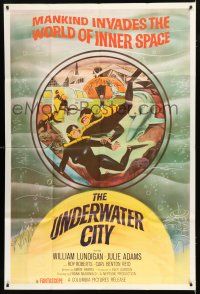 1f021 UNDERWATER CITY 40x60 '62 William Lundigan, the world of inner space, scuba diving sci-fi!