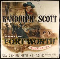 1f163 FORT WORTH 6sh '51 art of Randolph Scott in Texas, the Lone Star State was split wide open!