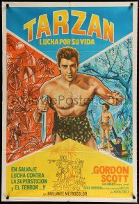 1f406 TARZAN'S FIGHT FOR LIFE Argentinean R60s close up art of barechested Gordon Scott with knife!