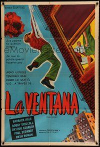 1f424 WINDOW Argentinean '49 completely different art of Bobby Driscoll hanging from fire escape!