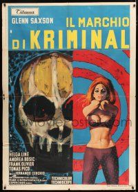 1f500 IL MARCHIO DI KRIMINAL Italian 1p '67 art of sexy half-naked woman & skull-faced criminal!
