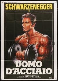 1f547 PUMPING IRON Italian 1p '86 best Enzo Sciotti art of Arnold Schwarzenegger lifting weights!